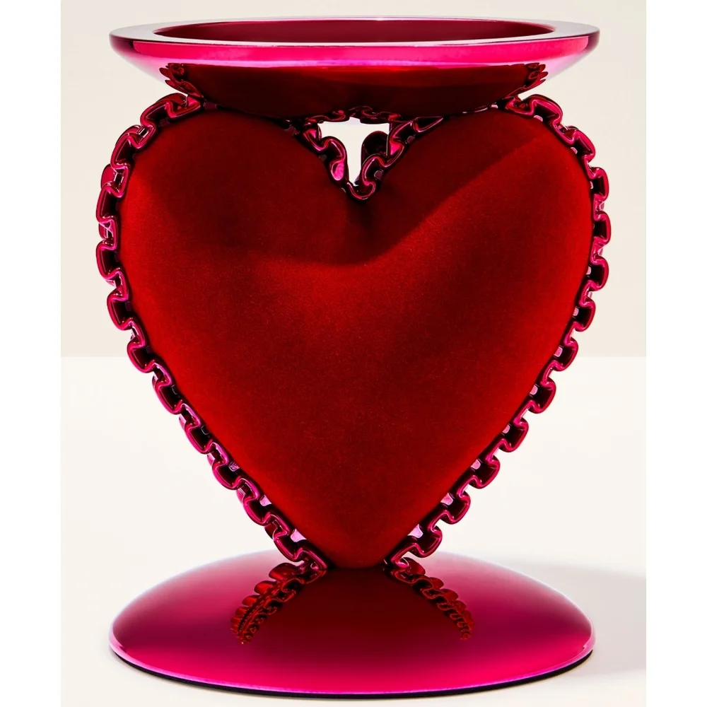 Bath Body Works Ruffled Red Heart Cushion Elegant Candle Holder Pedestal NEW